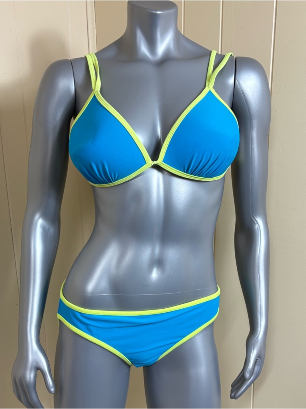 NOBO No Boundaries 2 Piece Bikini Padded Top Blue Green Trim Womens Size L/XL